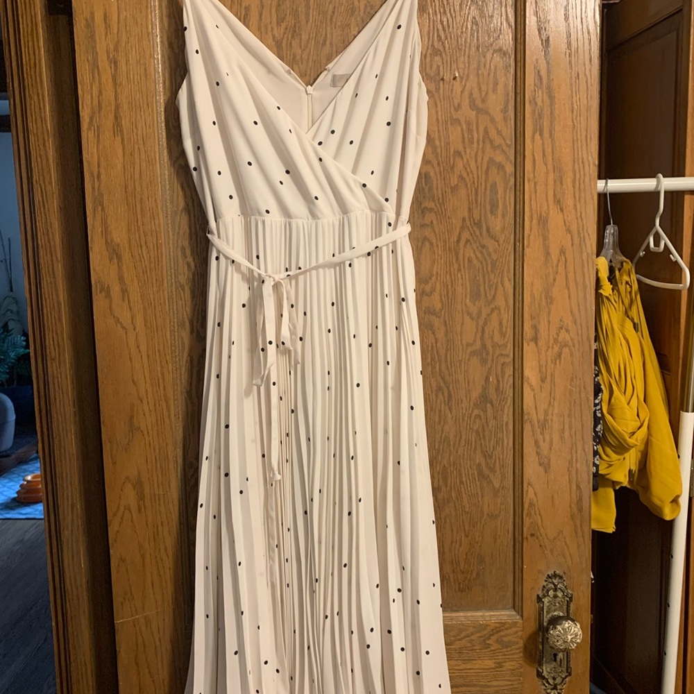 LOFT White Pleated Wrap Maxi Dress